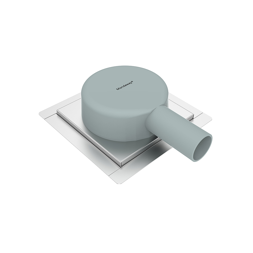 Horizontal drain design showing rear outlet connection for square shower drain assembly