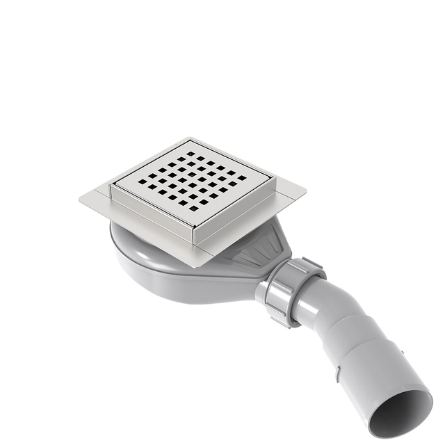 4 inch floor drain with square stainless steel grate and horizontal outlet