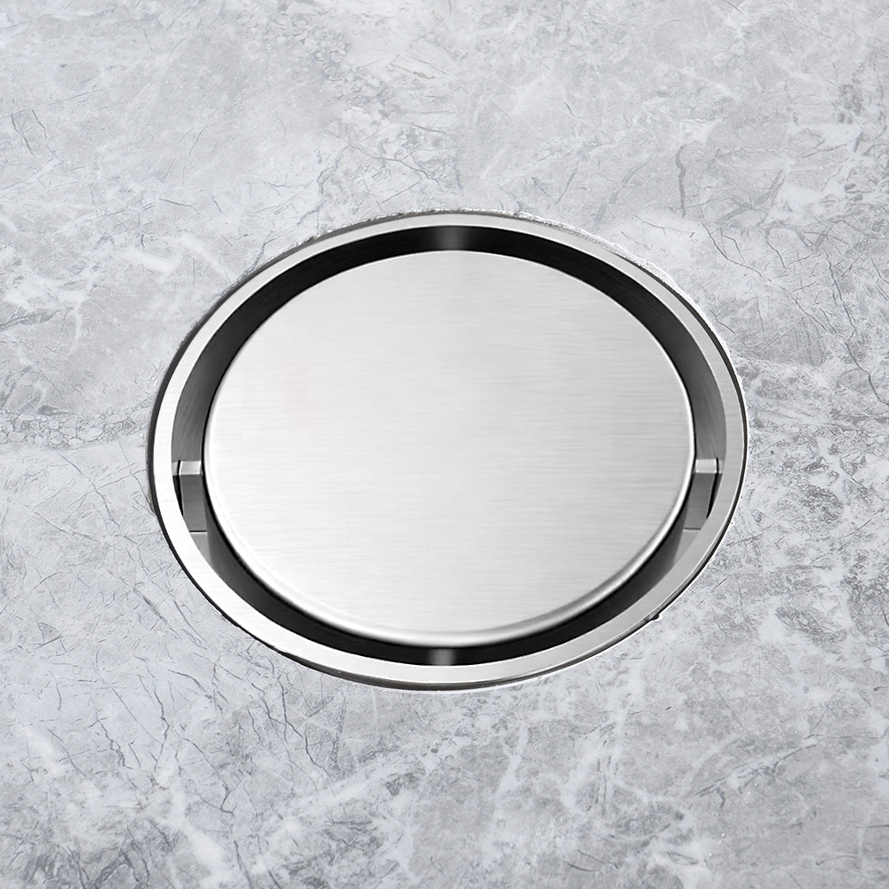 Floor drain round stainless steel shower drain installed in tile floor