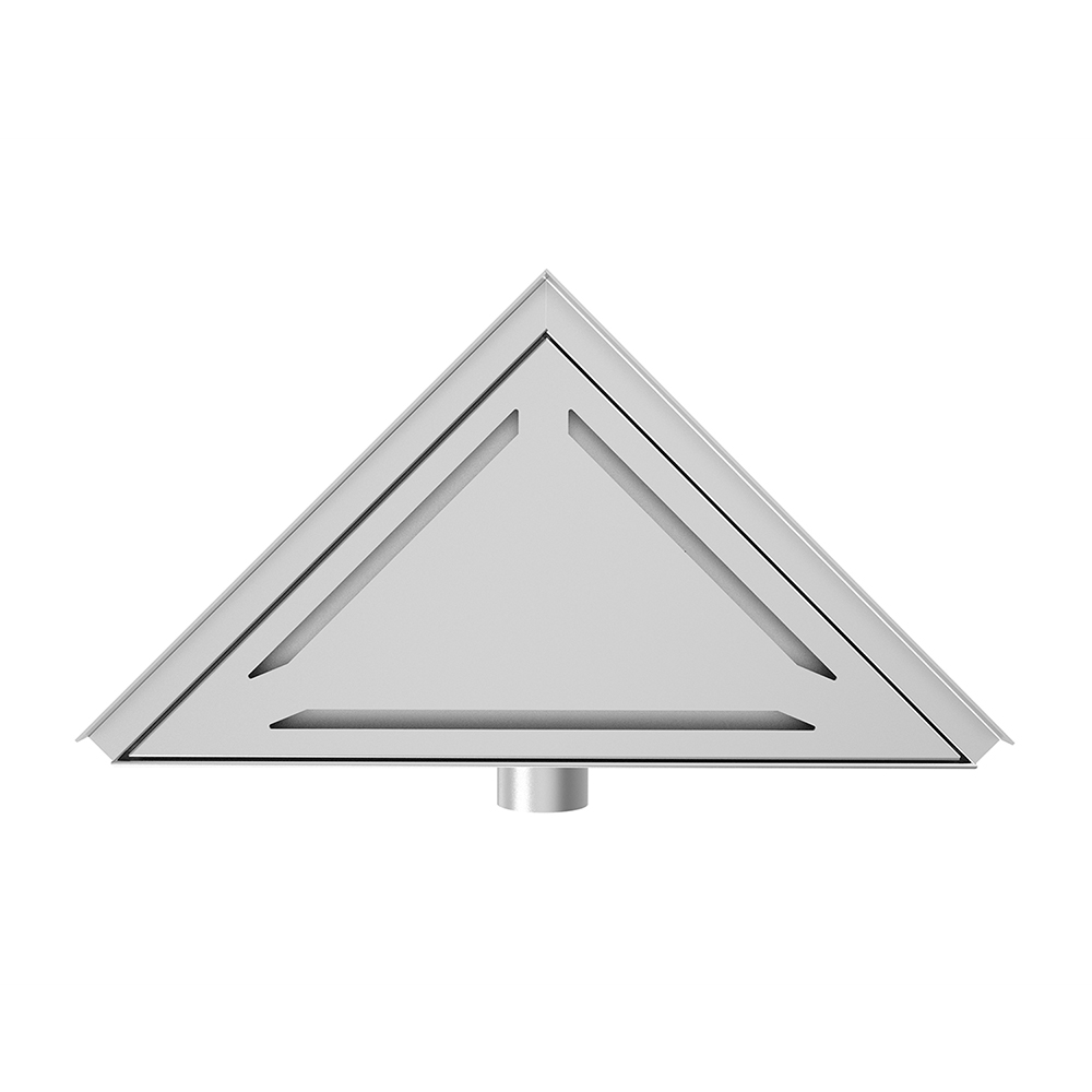 Triangle drain corner shower drain angular stainless steel grate detail