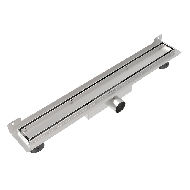 Wall shower drain linear design featuring brushed stainless steel finish