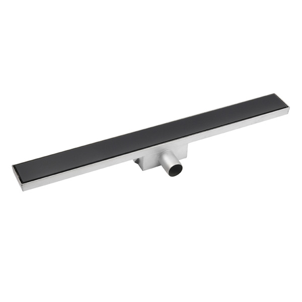Matte black low profile shower drain with adjustable legs