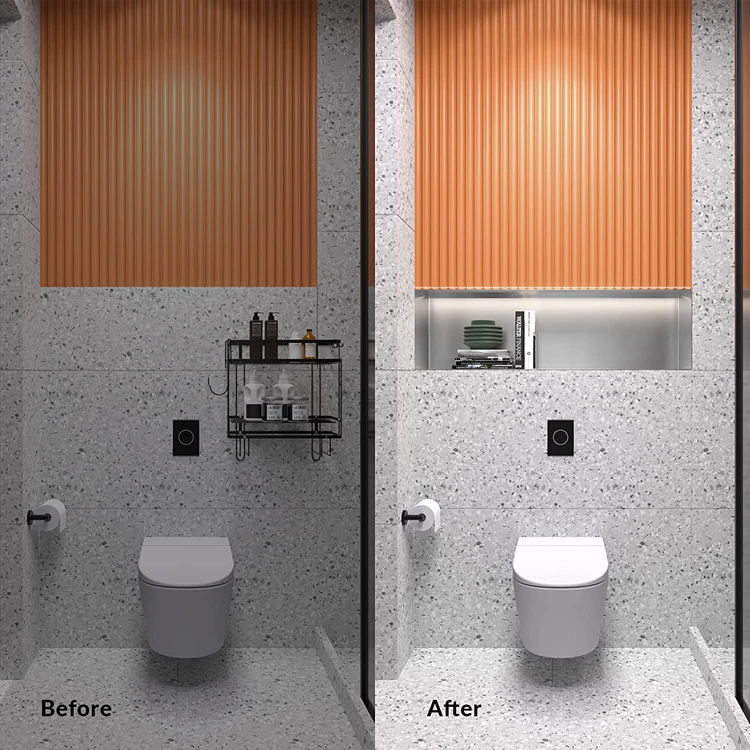 Stainless steel niche bathroom upgrade before and after layout comparison