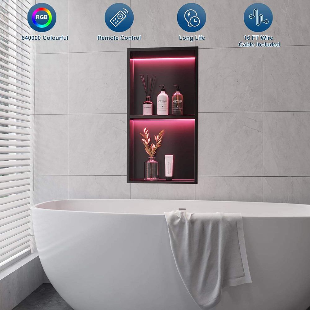 LED shower niche vertical stainless steel wall niche RGB lighting function