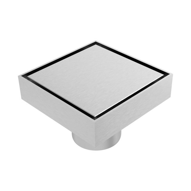 Brushed metal finish on a stainless steel square shower drain