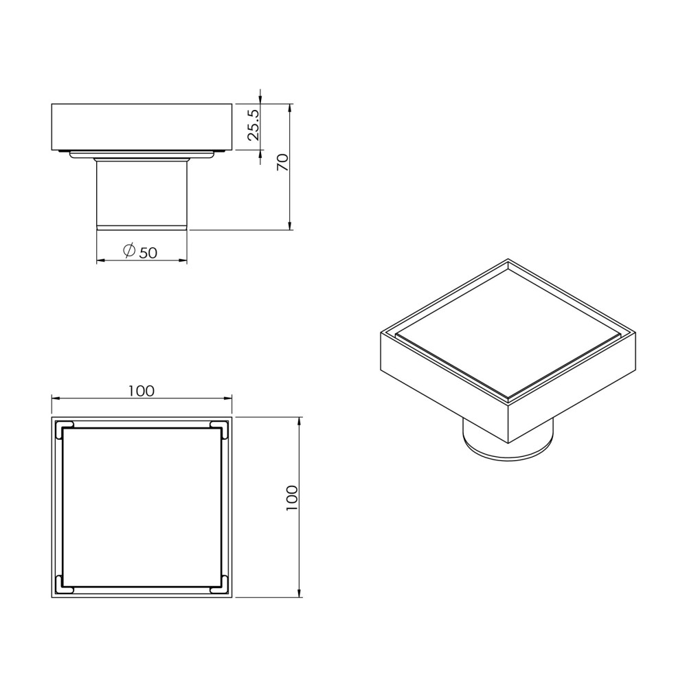 Technical drawing specifications and measurements for floor drain 2 inch