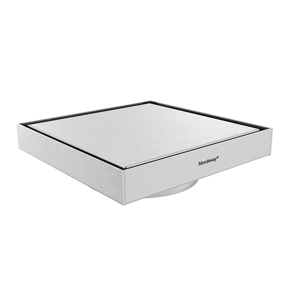 Flat cover stainless steel square drain featuring a high flow capacity 4 inch outlet