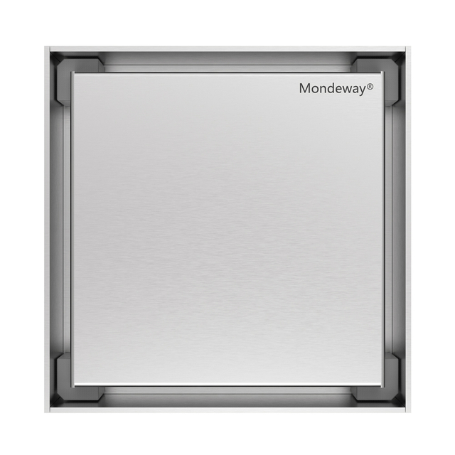Top brushed surface of bathroom floor drain stainless steel with Mondeway logo