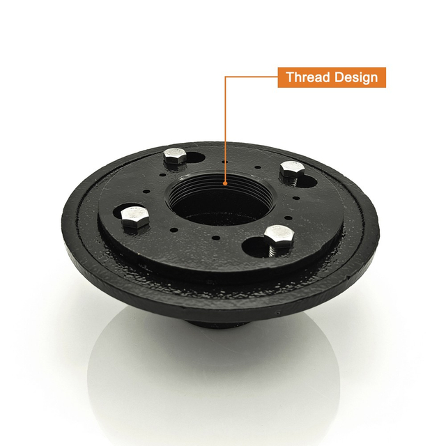 Threaded collar connection on round cast iron shower drain flange for height adjustment