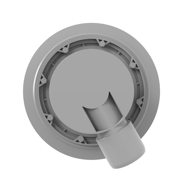 Underside of a Horizontal Outlet Shower Drain showing the round base, flange supports and angled 50 mm side connection
