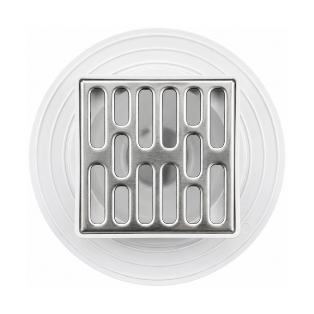 Top stainless steel grate pattern on a square drain for shower