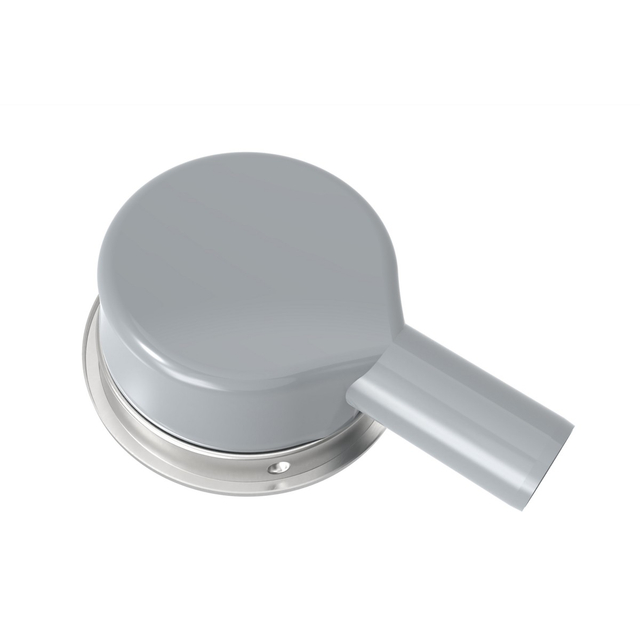 Underside of round shower drain highlighting durable ABS base and horizontal pipe connection