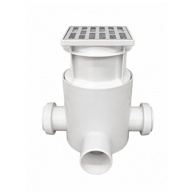 Anti clog drain assembly showing adjustable height fitting mechanism