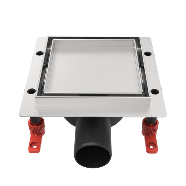 Isometric layout of stainless steel shower flange drain with horizontal outlet