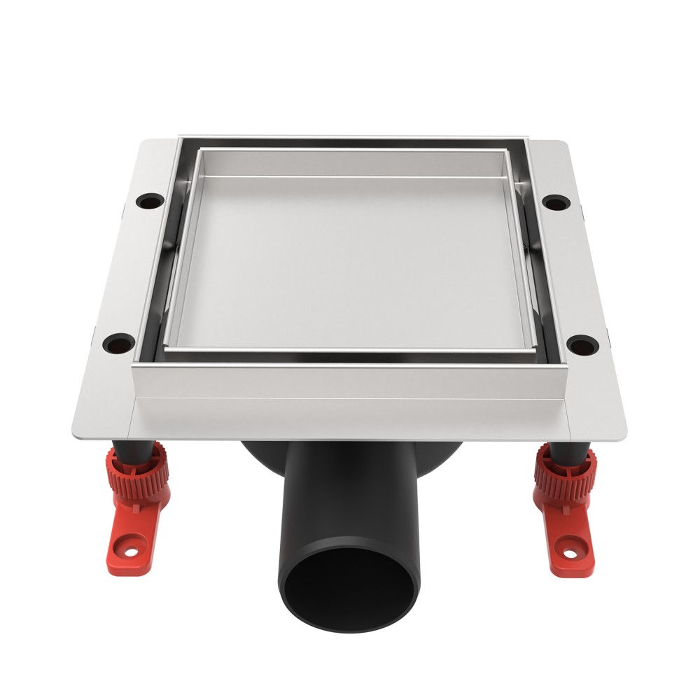 Isometric layout of stainless steel shower flange drain with horizontal outlet