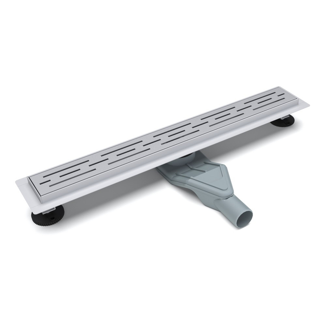 Brushed stainless steel shower drain for tile shower with horizontal outlet