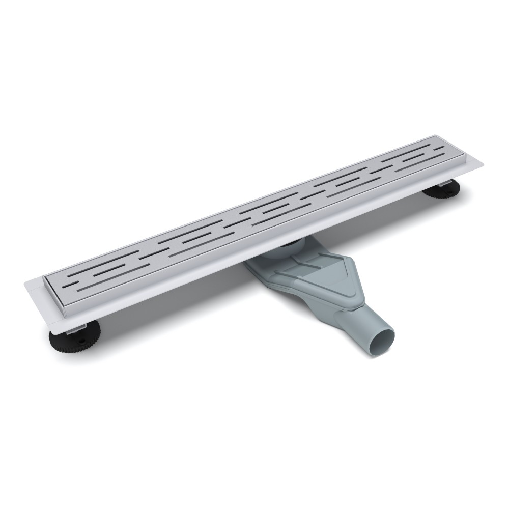 Brushed stainless steel shower drain for tile shower with horizontal outlet