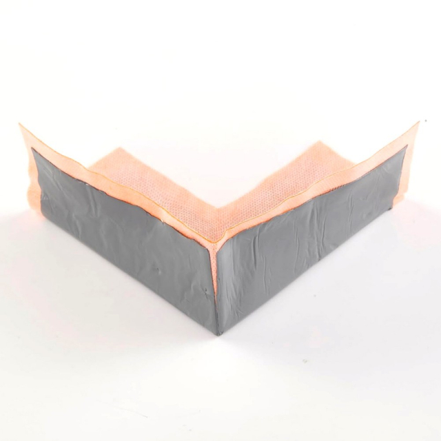 Single orange polyethylene inside waterproofing corner membrane on white background