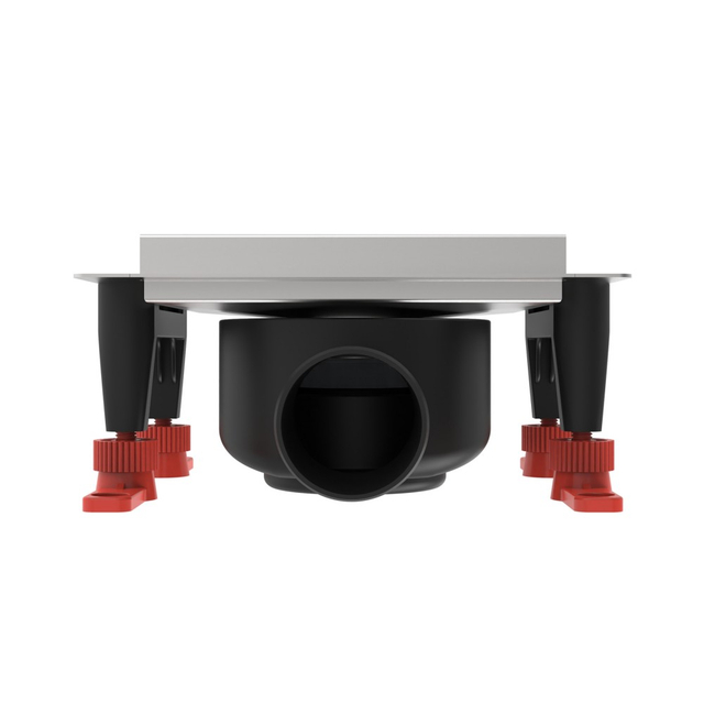 Front profile of shower flange drain with adjustable height feet