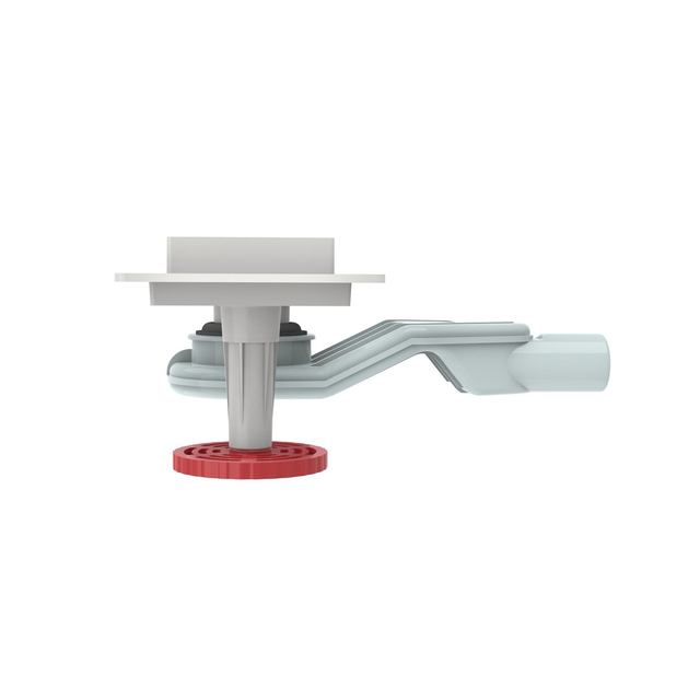 Side profile of linear drain shower kit showing 103mm low installation height and horizontal siphon pipe