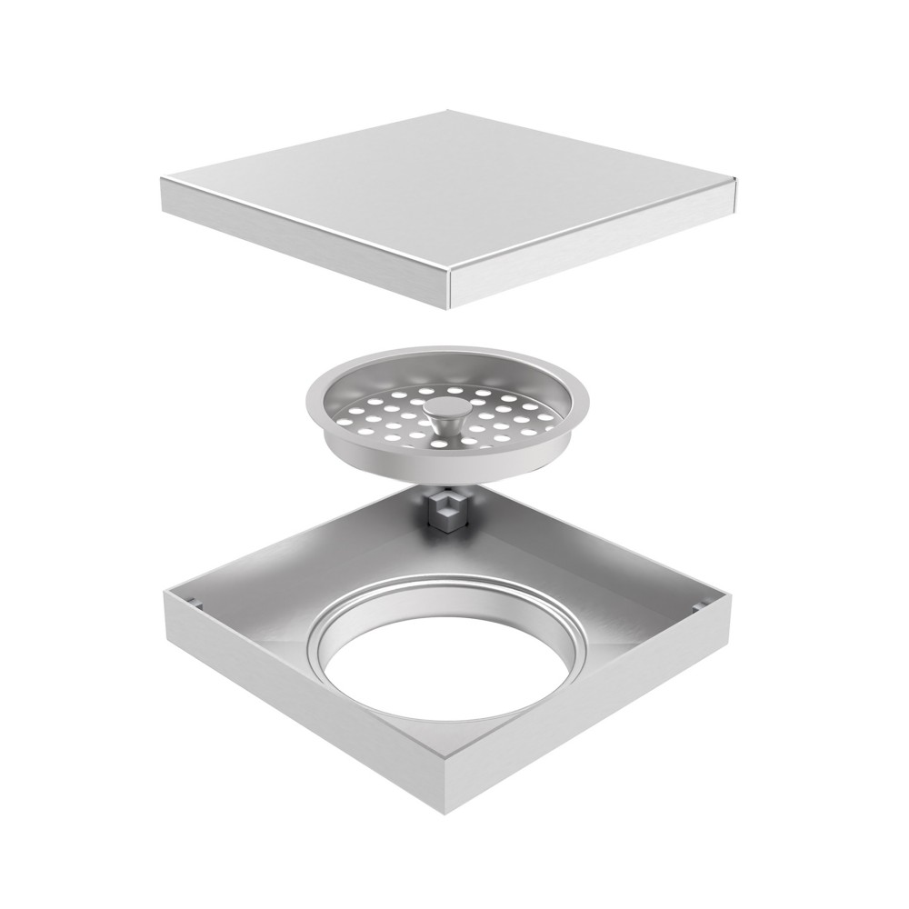 Internal components of 4 inch outlet drains showing the removable anti-odor siphon and top grate
