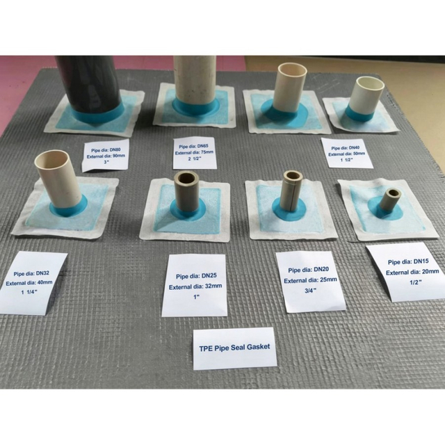 Comparison of various TPE pipe seal gasket sizes for DN15 to DN80 plumbing pipe diameters