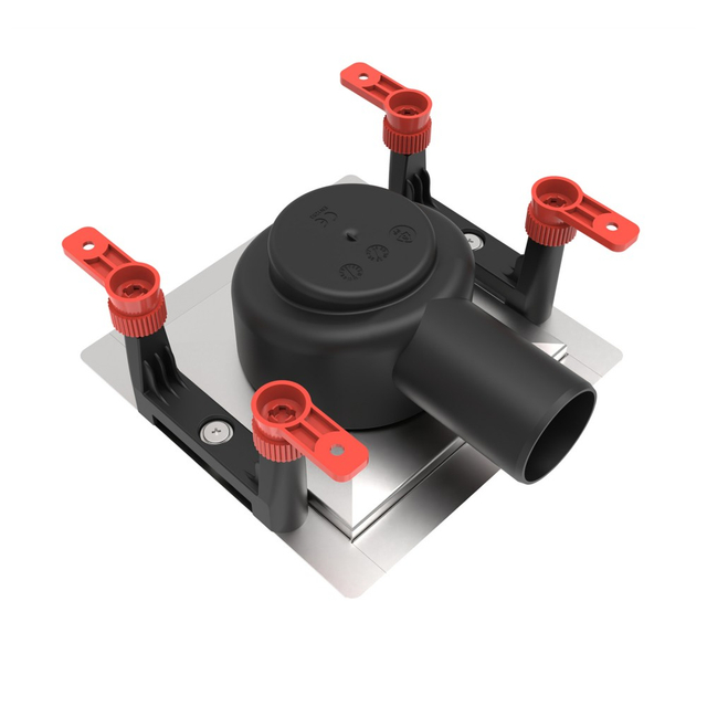 Bottom layout of shower flange drain showing rotatable wet and dry siphon