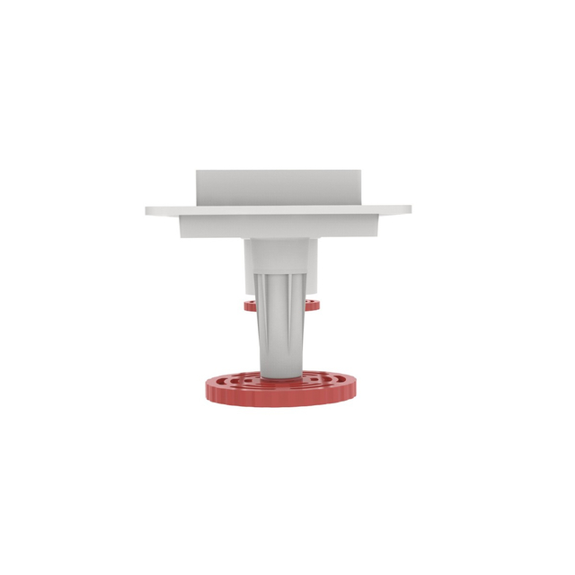 Side profile of concealed linear drain showing adjustable leveling feet