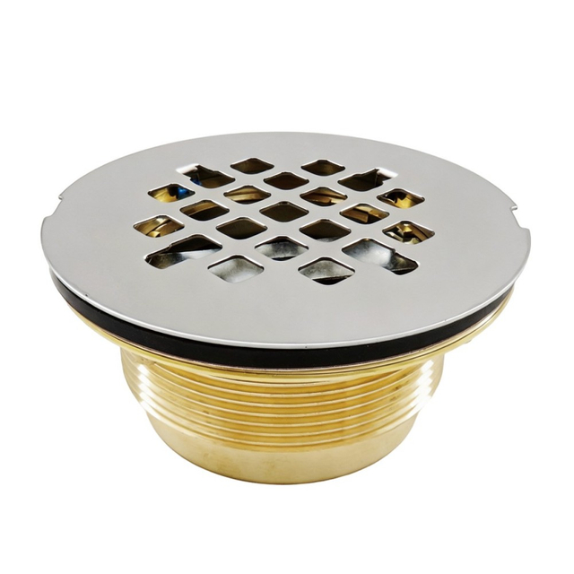 Brass threaded shower drain with brushed SS304 square grid grate cover