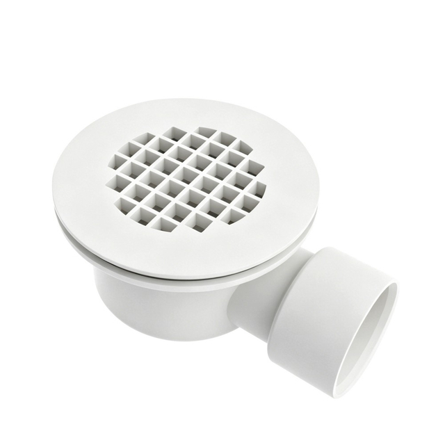 White PVC shower drain grate and round drain base