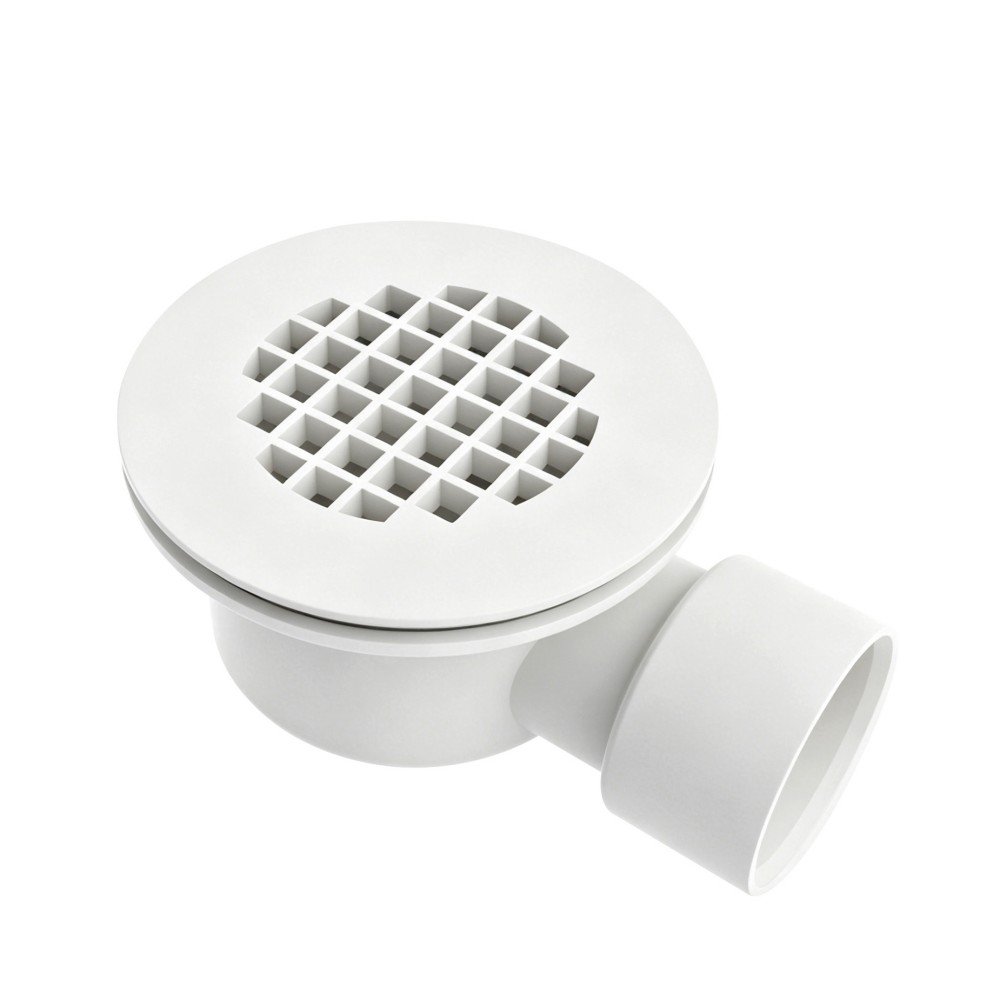 White PVC shower drain grate and round drain base