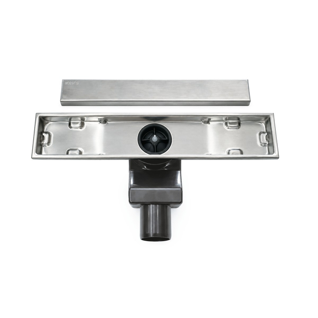Top down hidden linear drain stainless steel channel tray with center outlet hole and hair filter