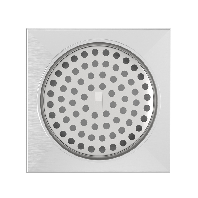 Circular hole pattern on the underside of 6 inch square shower drain