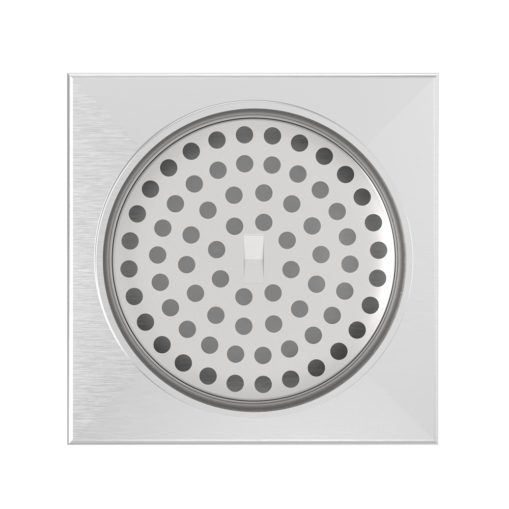 Circular hole pattern on the underside of 6 inch square shower drain
