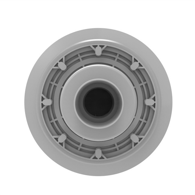Bottom layout of vertical outlet point shower drain focusing on two inch connection hole