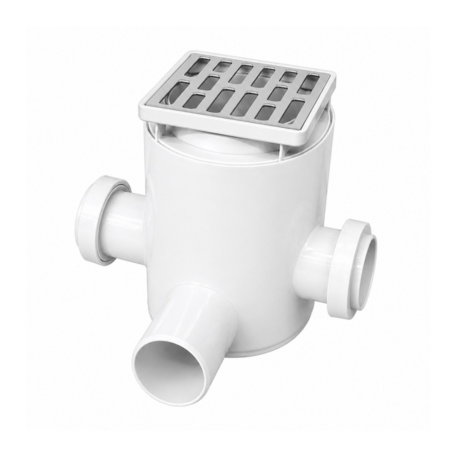 Square bathroom shower floor drain with horizontal outlet base