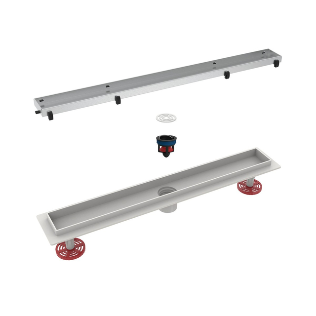 Internal components of stainless steel shower floor drain including strainer