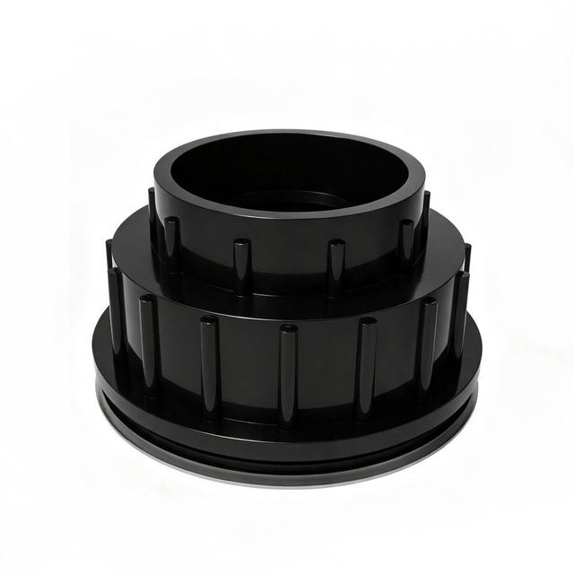Bottom vertical pipe connector hub on durable PVC round shower drain body