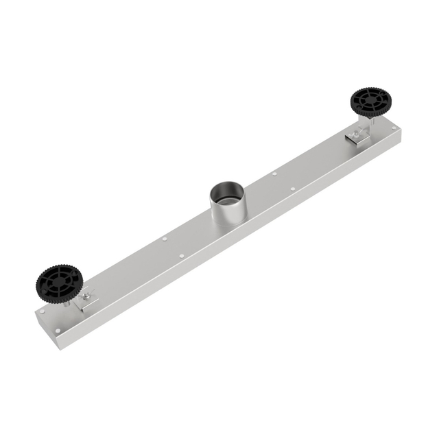 Linear shower drain tile insert bottom channel showing 2 inch vertical outlet and adjustable legs