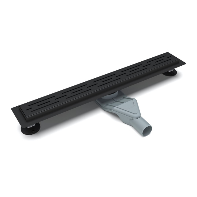 Matte black shower drain for tile shower with linear slots